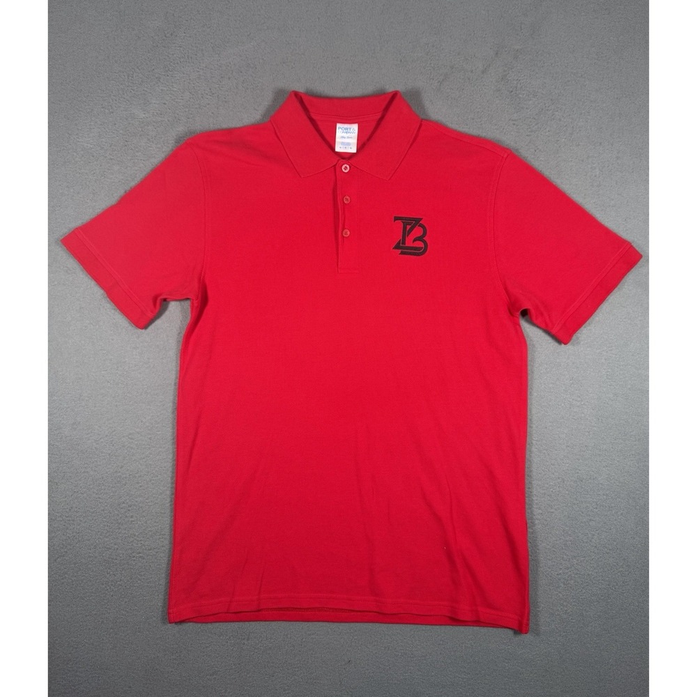 Port & Company Mens Polo Shirt Red Black Embroidered Letter B Size M